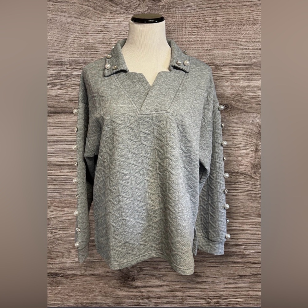 NWT Simply Southern Pearl & Rhinestone Embellished Sweatshirt SZ L